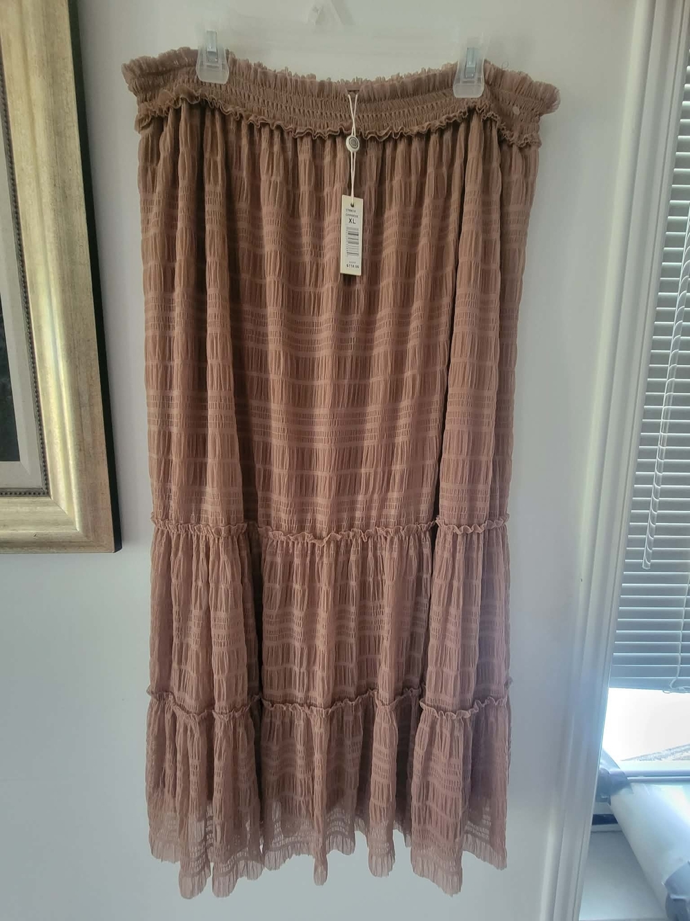 Max Studio Dusty Rose/Brown Tiered Maxi Skirt